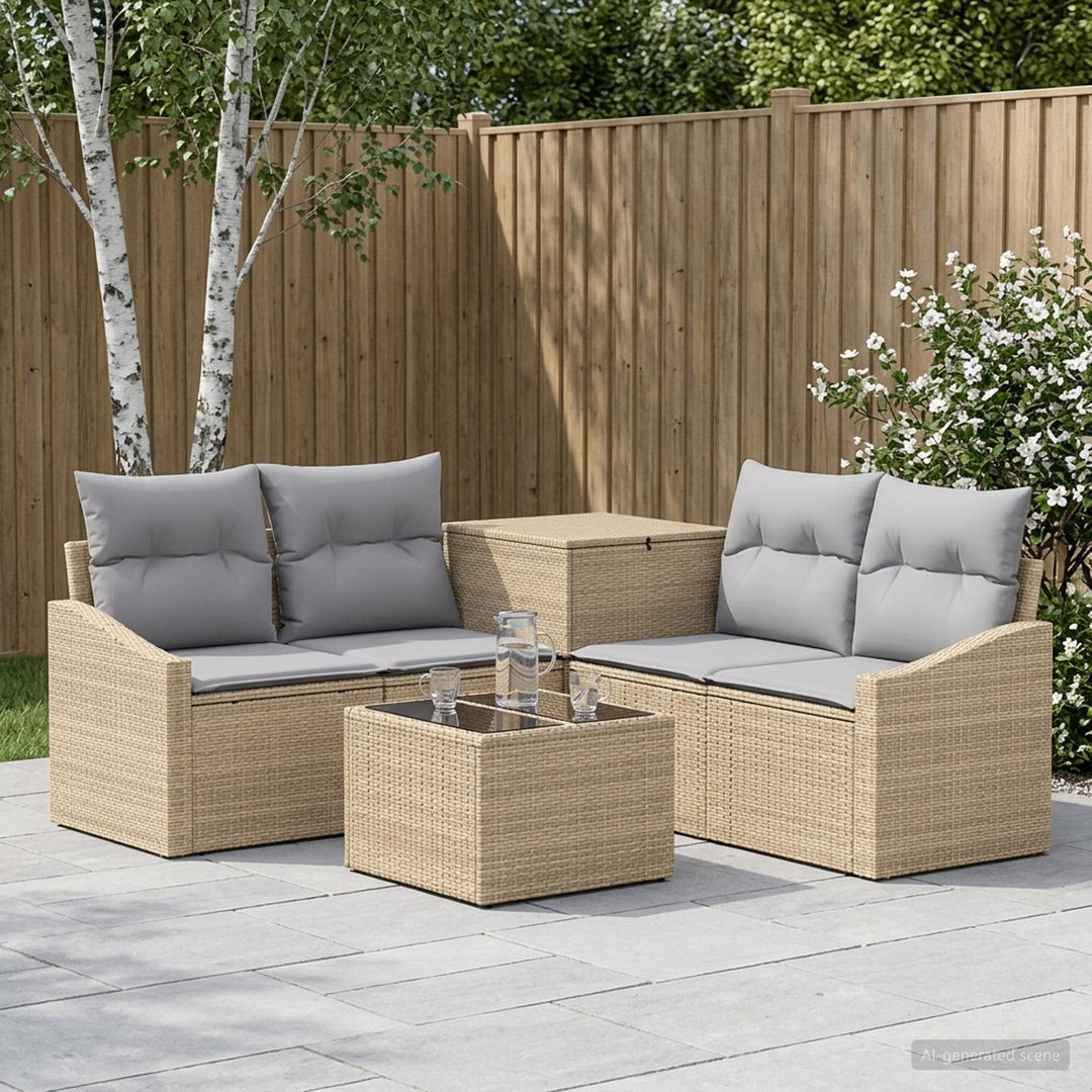Sofa Sæt 6 stk. Beige og lys grå Poly Rattan og Stål