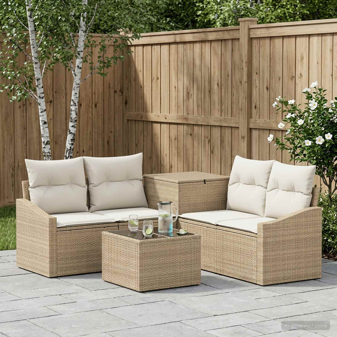 Sofa Sæt 6 stk. Beige og cremehvid Poly Rattan og Stål