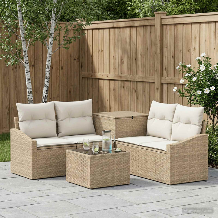 Sofa Sæt 6 stk. Beige og cremehvid Poly Rattan og Stål