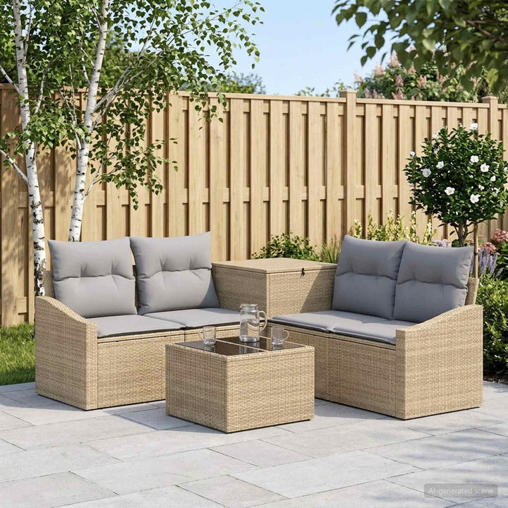 Sofa Sæt 6 stk. Beige og lys grå Poly Rattan og Stål