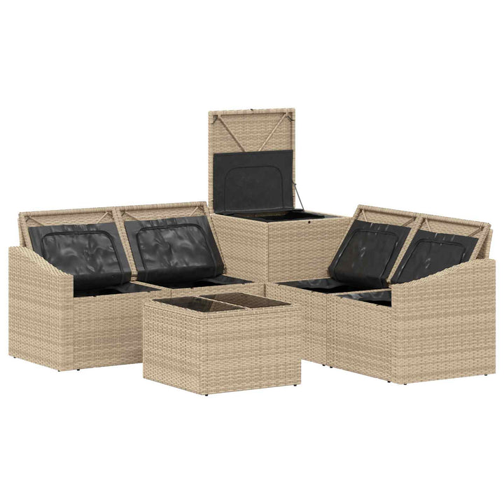 Sofa Sæt 6 stk. Beige og lys grå Poly Rattan og Stål