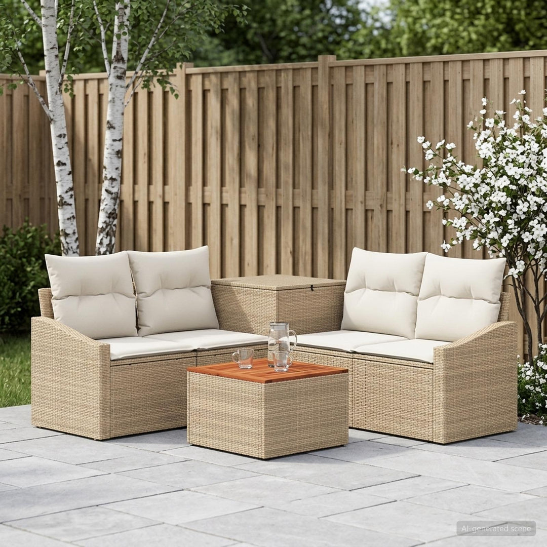 Sofa Sæt 6 stk. Beige og cremehvid Poly Rattan og Stål