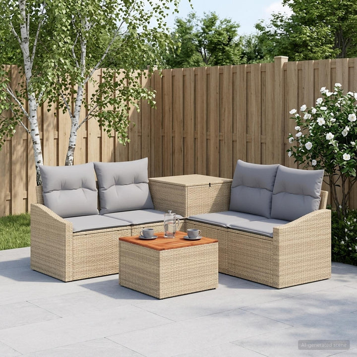 Sofa Sæt 6 stk. Beige og lys grå Poly Rattan og Stål