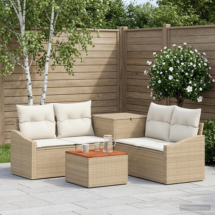 Sofa Sæt 6 stk. Beige og cremehvid Poly Rattan og Stål