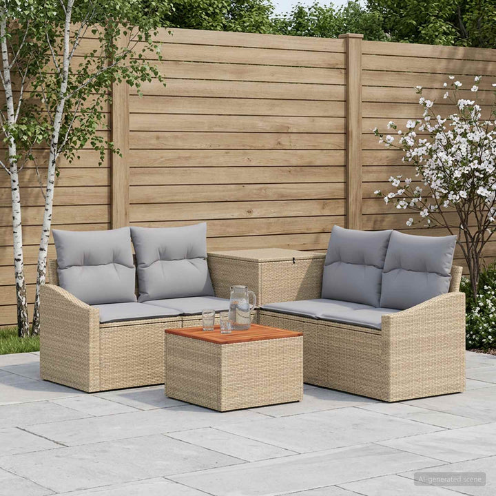 Sofa Sæt 6 stk. Beige og lys grå Poly Rattan og Stål