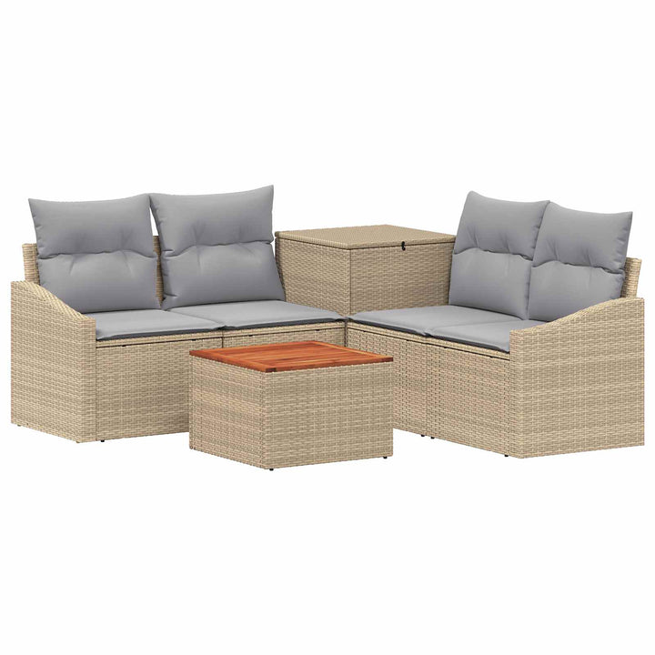 Sofa Sæt 6 stk. Beige og lys grå Poly Rattan og Stål