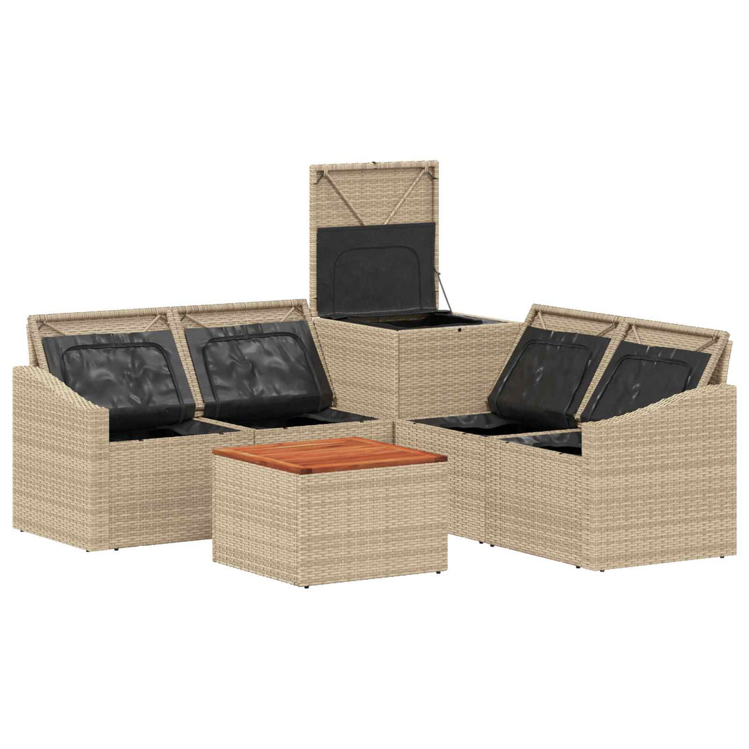 Sofa Sæt 6 stk. Beige og lys grå Poly Rattan og Stål