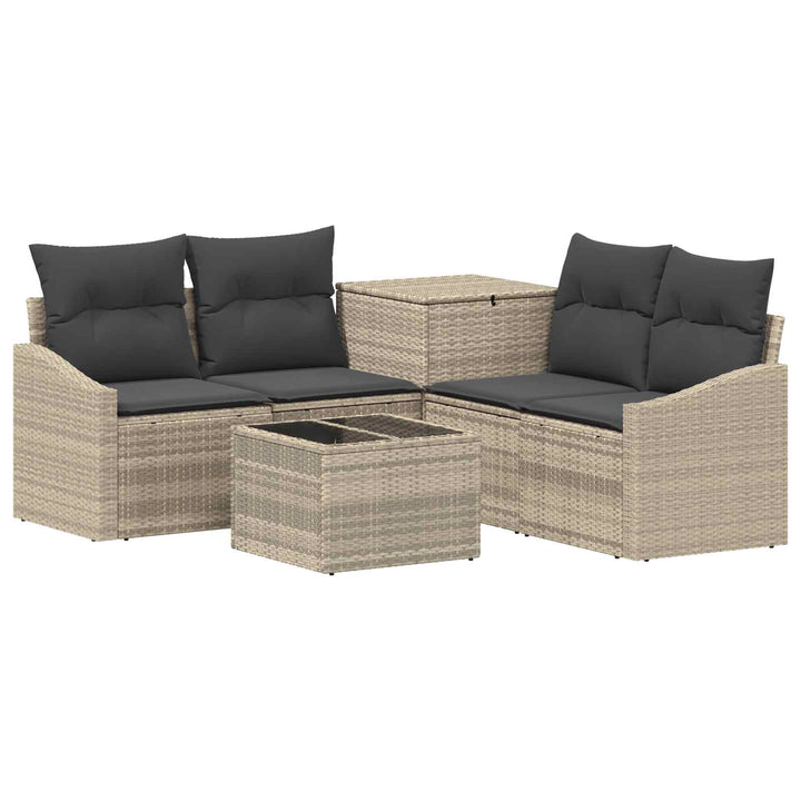 Sofa Sæt 6 stk. Lysegrå og mørkegrå Poly Rattan og Stål