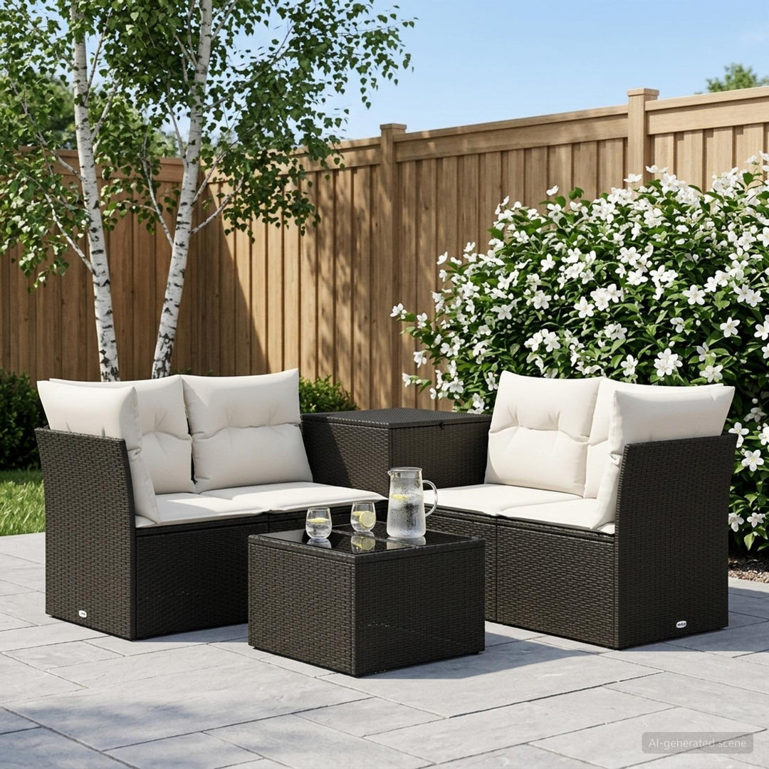 Sofa Sæt 6 stk. Sort og Cremehvid Poly Rattan og Stål