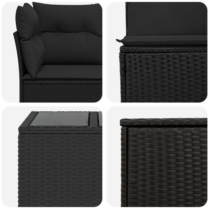 Sofa Sæt 6 stk. Sort Poly Rattan og Stål