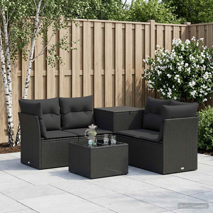 Sofa Sæt 6 stk. Sort Poly Rattan og Stål