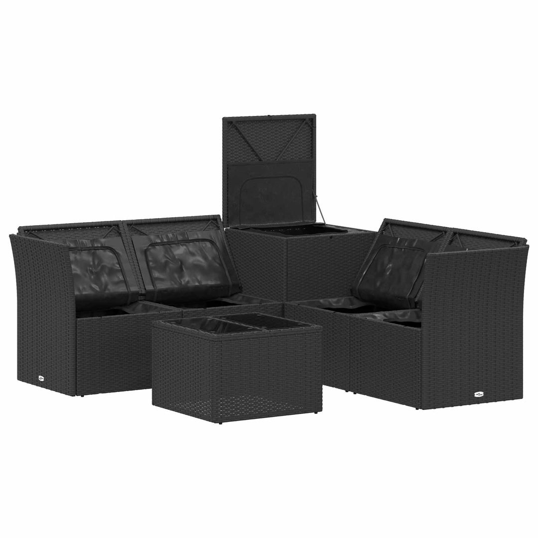 Sofa Sæt 6 stk. Sort Poly Rattan og Stål