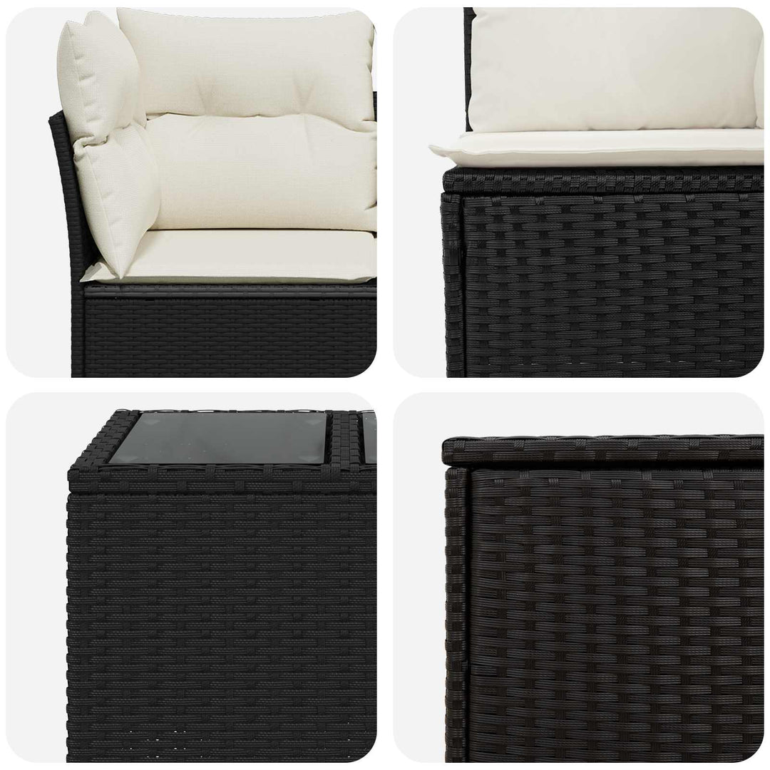 Sofa Sæt 6 stk. Sort og Cremehvid Poly Rattan og Stål