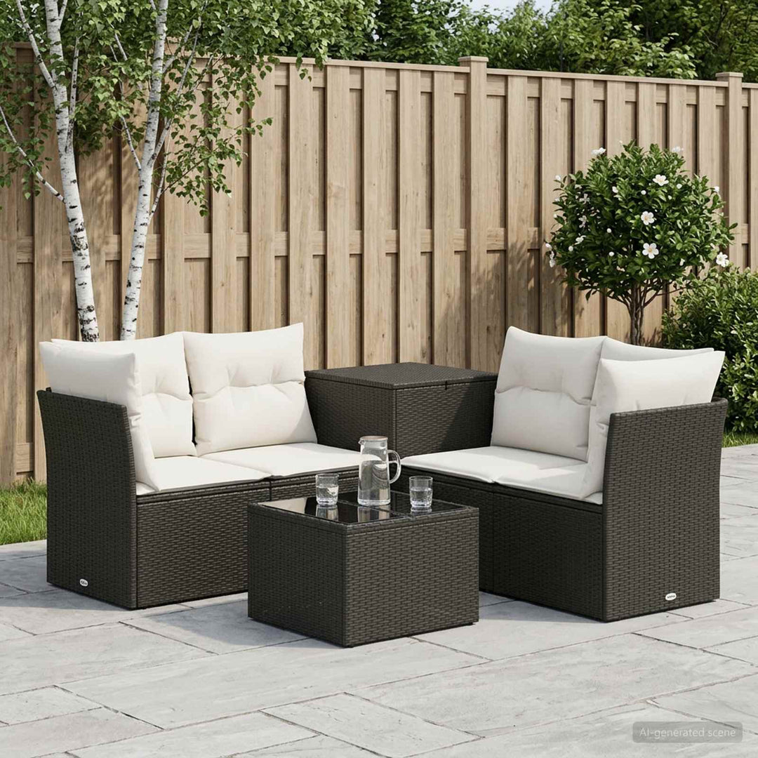 Sofa Sæt 6 stk. Sort og Cremehvid Poly Rattan og Stål