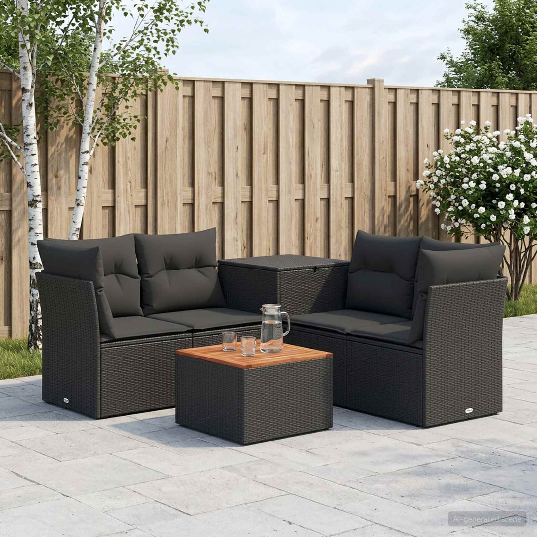 Sofa Sæt 6 stk. Sort Poly Rattan og Stål