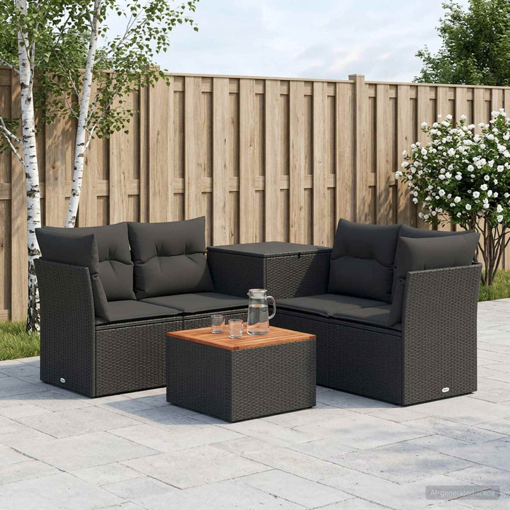 Sofa Sæt 6 stk. Sort Poly Rattan og Stål