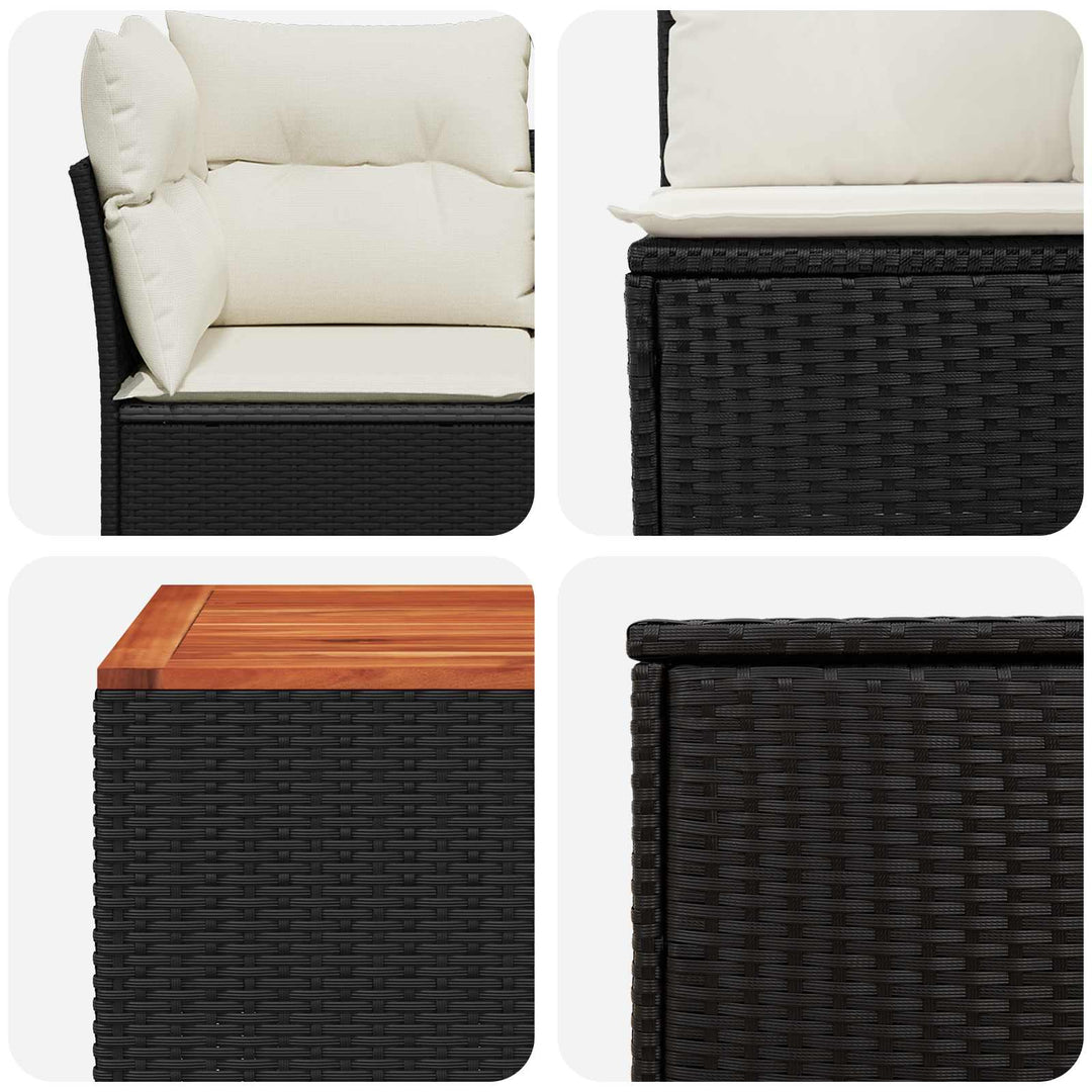 Sofa Sæt 6 stk. Sort og Cremehvid Poly Rattan og Stål