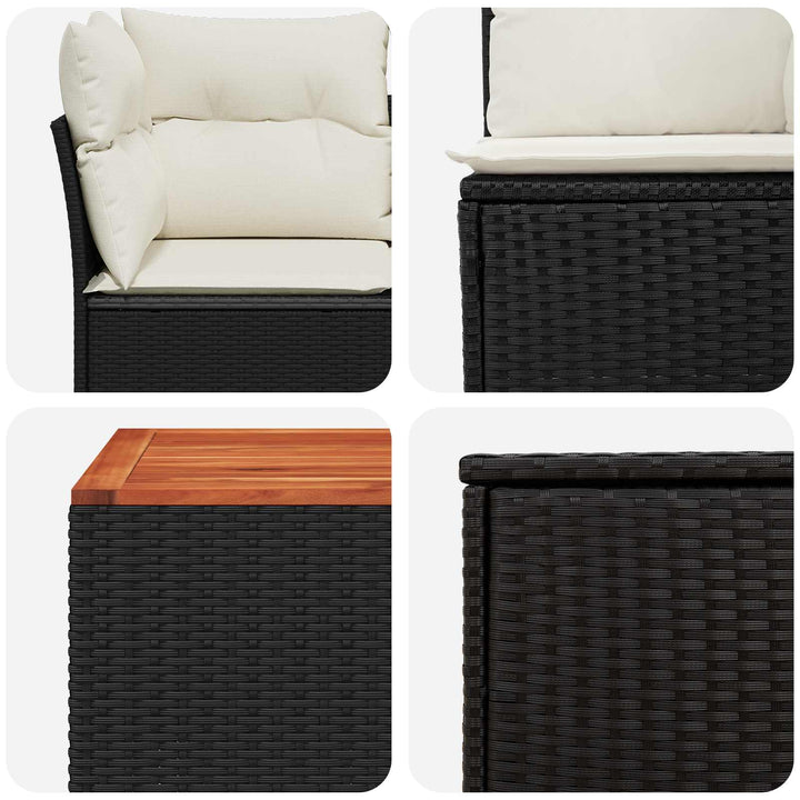 Sofa Sæt 6 stk. Sort og Cremehvid Poly Rattan og Stål