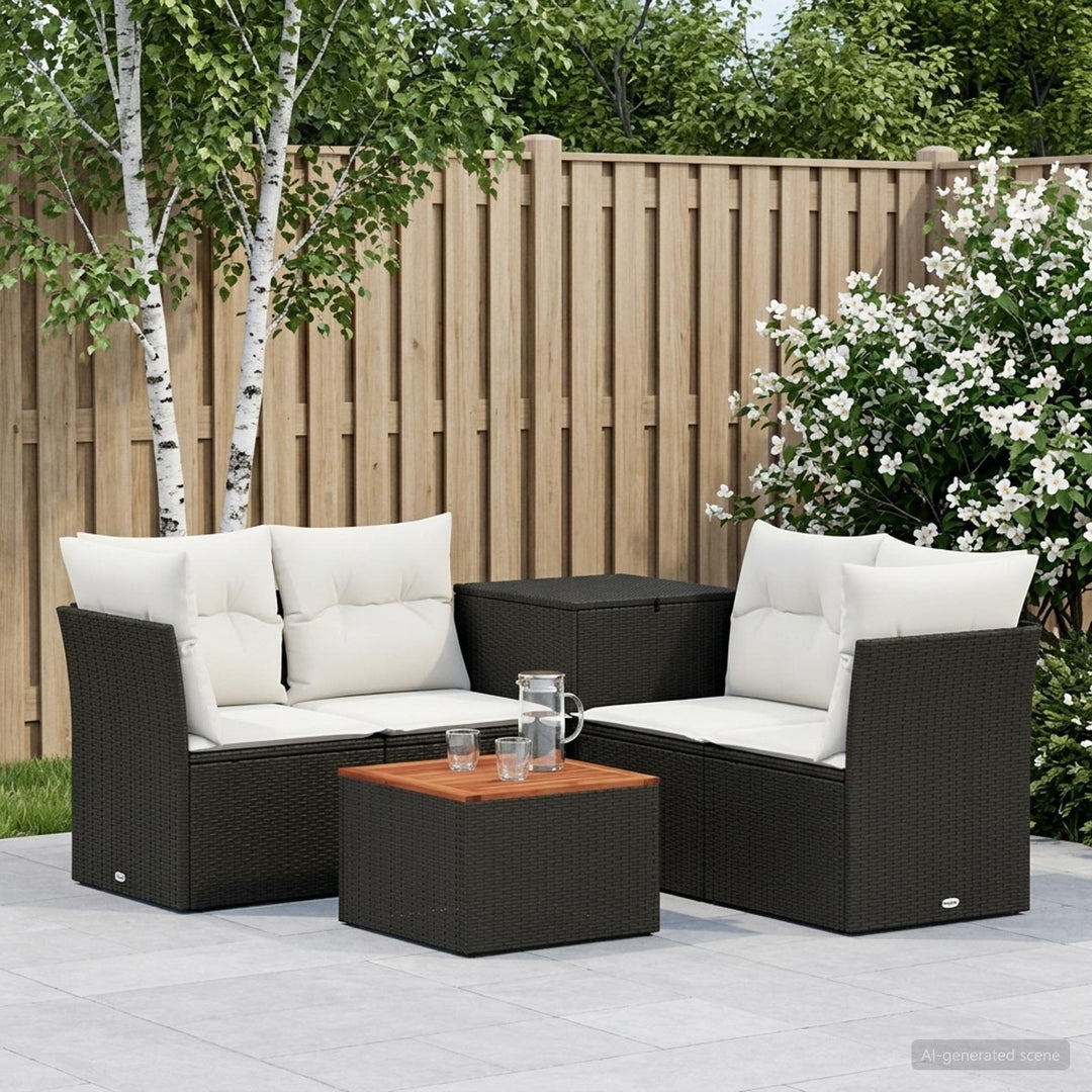 Sofa Sæt 6 stk. Sort og Cremehvid Poly Rattan og Stål