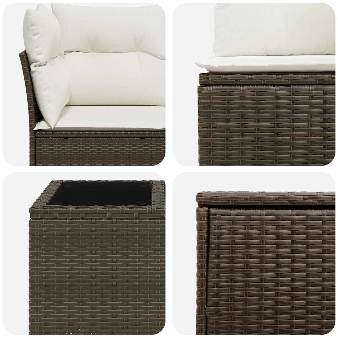 Sofa Sæt 6 stk. Brun og Creme Hvid Poly Rattan og Stål