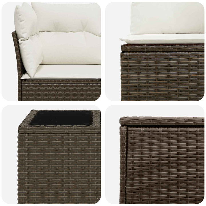Sofa Sæt 6 stk. Brun og Creme Hvid Poly Rattan og Stål