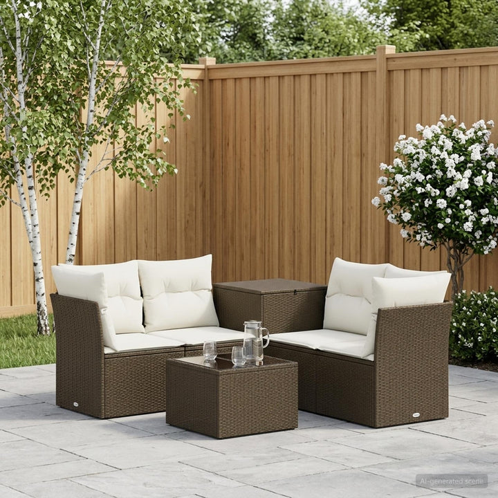 Sofa Sæt 6 stk. Brun og Creme Hvid Poly Rattan og Stål
