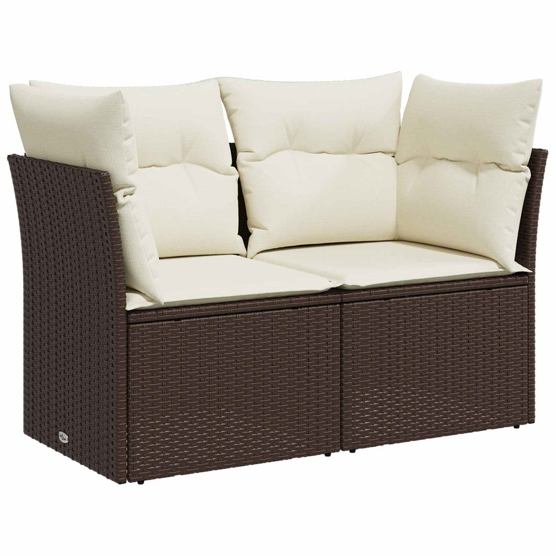 Sofa Sæt 6 stk. Brun og Creme Hvid Poly Rattan og Stål