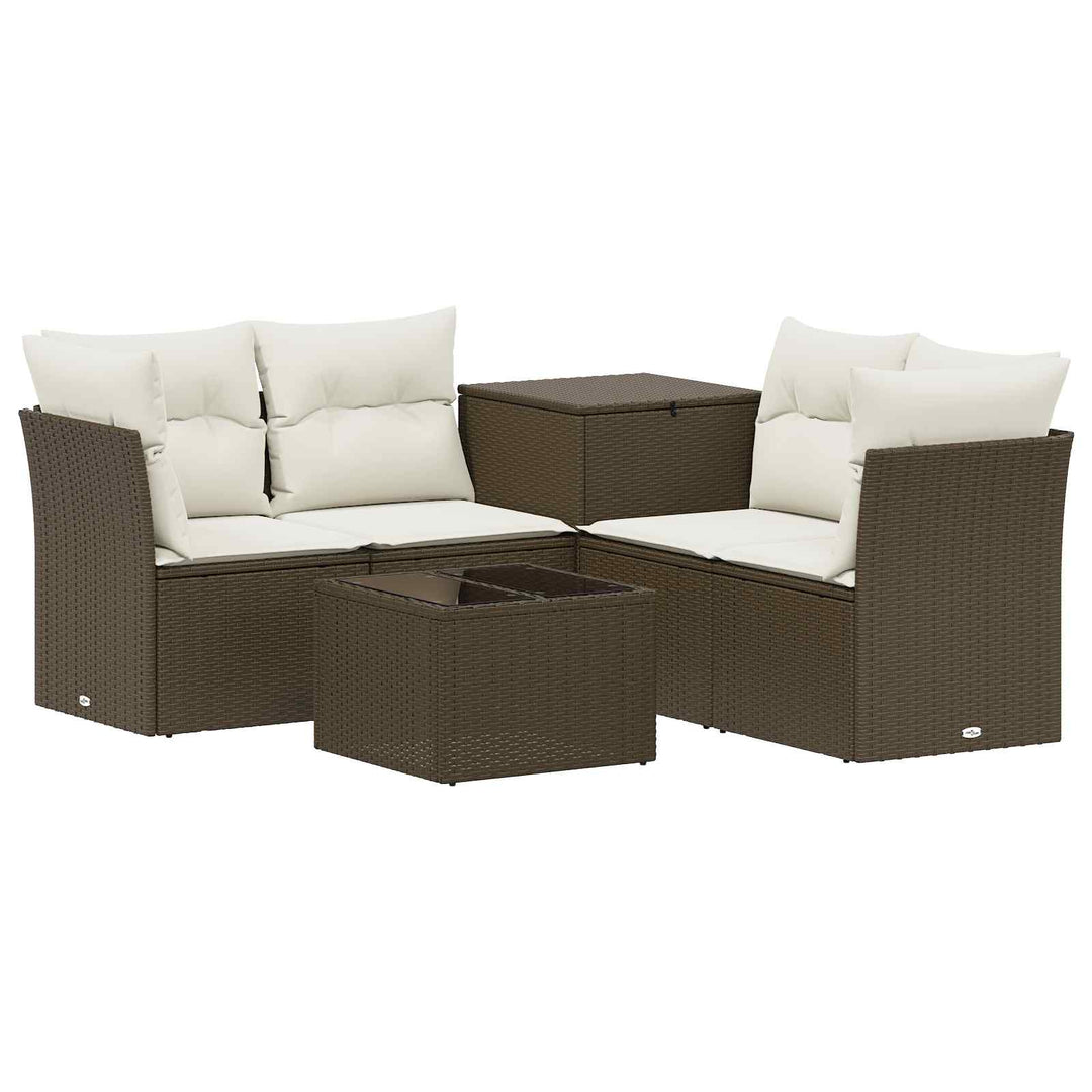 Sofa Sæt 6 stk. Brun og Creme Hvid Poly Rattan og Stål