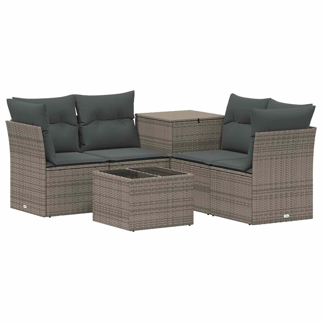 Sofa Sæt 6 stk. Grå og Mørkegrå Poly Rattan og Stål