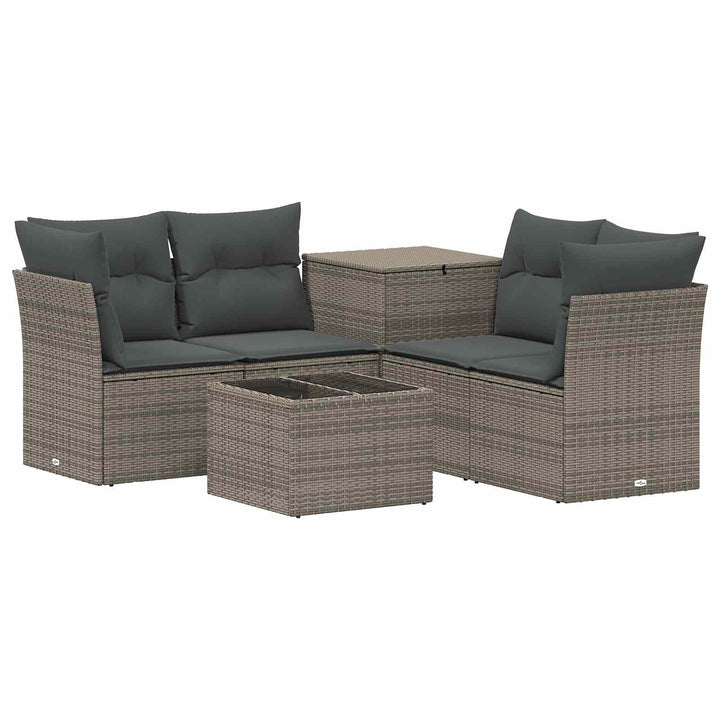 Sofa Sæt 6 stk. Grå og Mørkegrå Poly Rattan og Stål