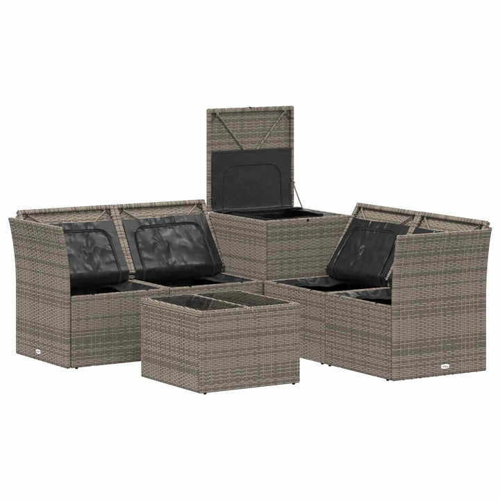 Sofa Sæt 6 stk. Grå og Mørkegrå Poly Rattan og Stål