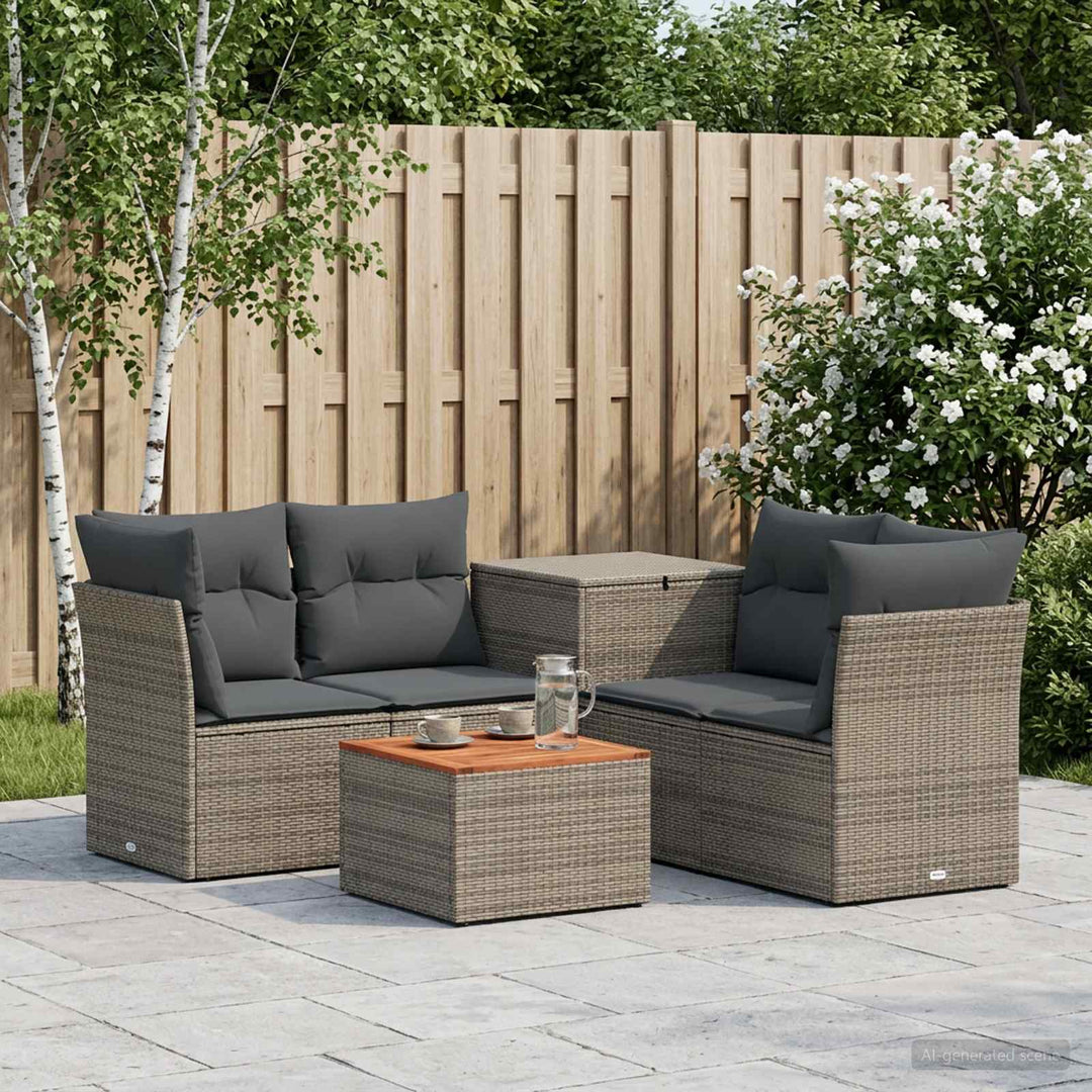 Sofa Sæt 6 stk. Grå og Mørkegrå Poly Rattan og Stål