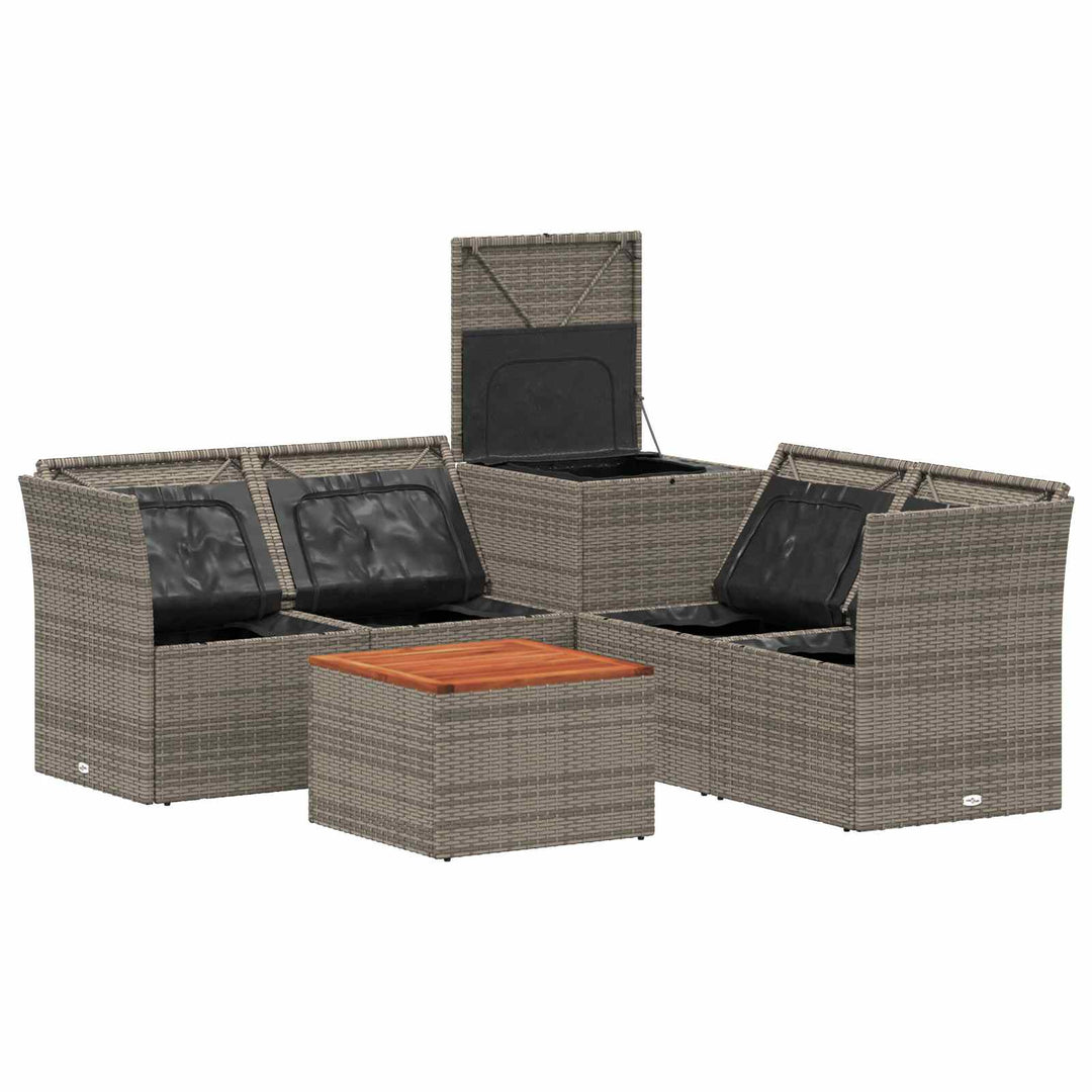 Sofa Sæt 6 stk. Grå og Mørkegrå Poly Rattan og Stål