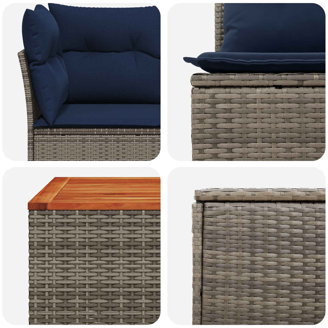 Sofa Sæt 6 stk. Grå og Marineblå Poly Rattan og Stål