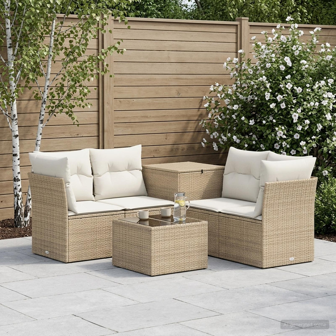 Sofa Sæt 6 stk. Beige og cremehvid Poly Rattan og Stål