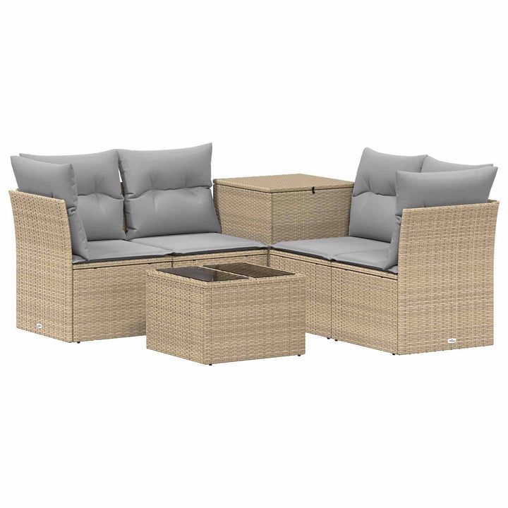 Sofa Sæt 6 stk. Beige og lys grå Poly Rattan og Stål