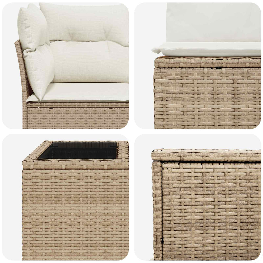 Sofa Sæt 6 stk. Beige og cremehvid Poly Rattan og Stål