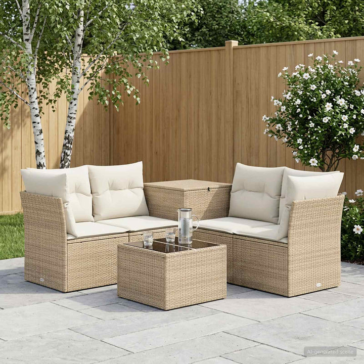 Sofa Sæt 6 stk. Beige og cremehvid Poly Rattan og Stål