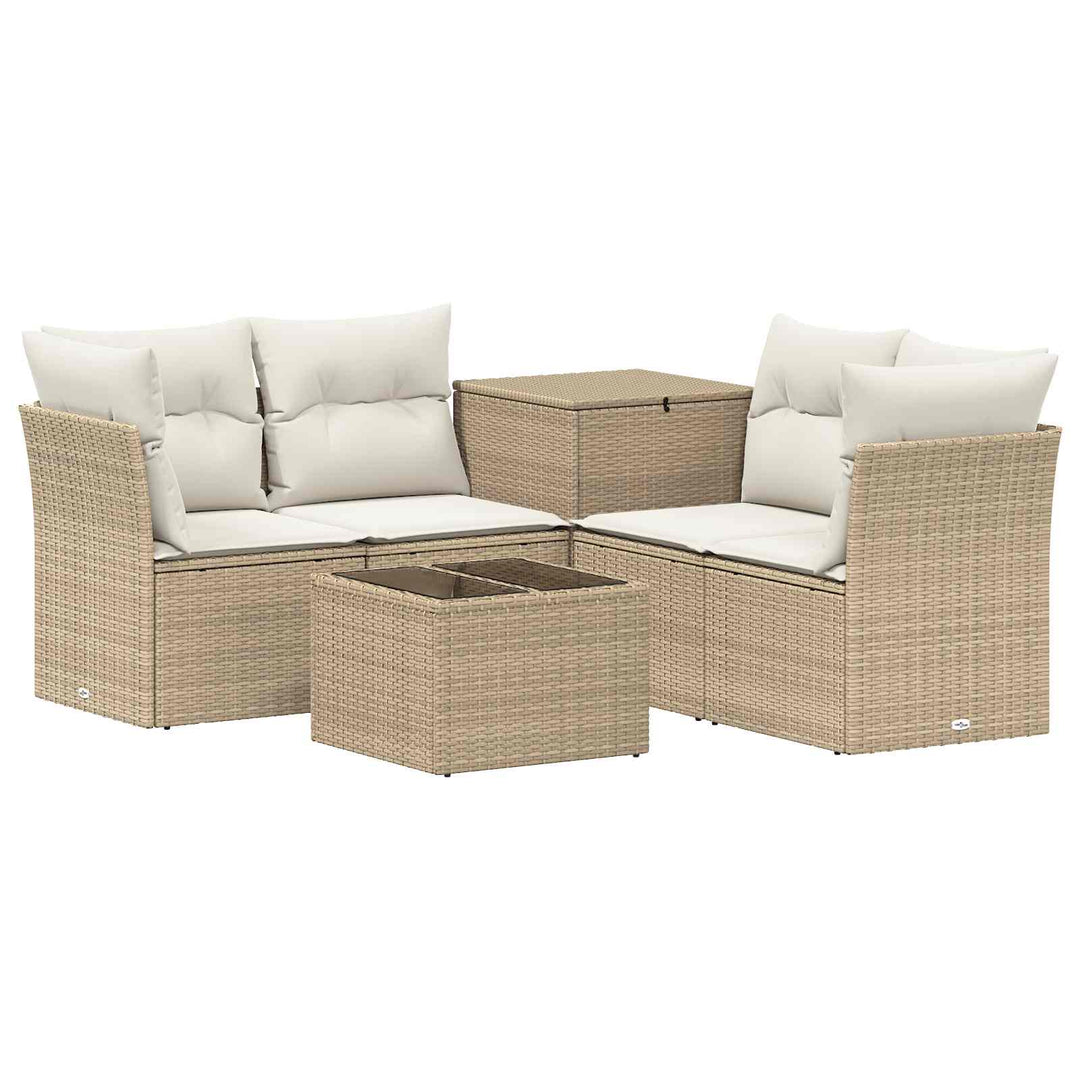 Sofa Sæt 6 stk. Beige og cremehvid Poly Rattan og Stål