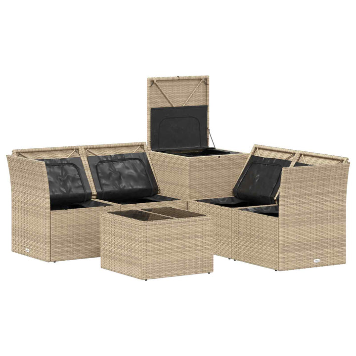 Sofa Sæt 6 stk. Beige og cremehvid Poly Rattan og Stål