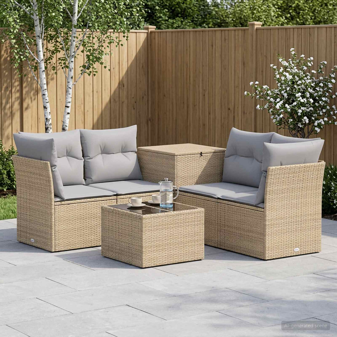 Sofa Sæt 6 stk. Beige og lys grå Poly Rattan og Stål