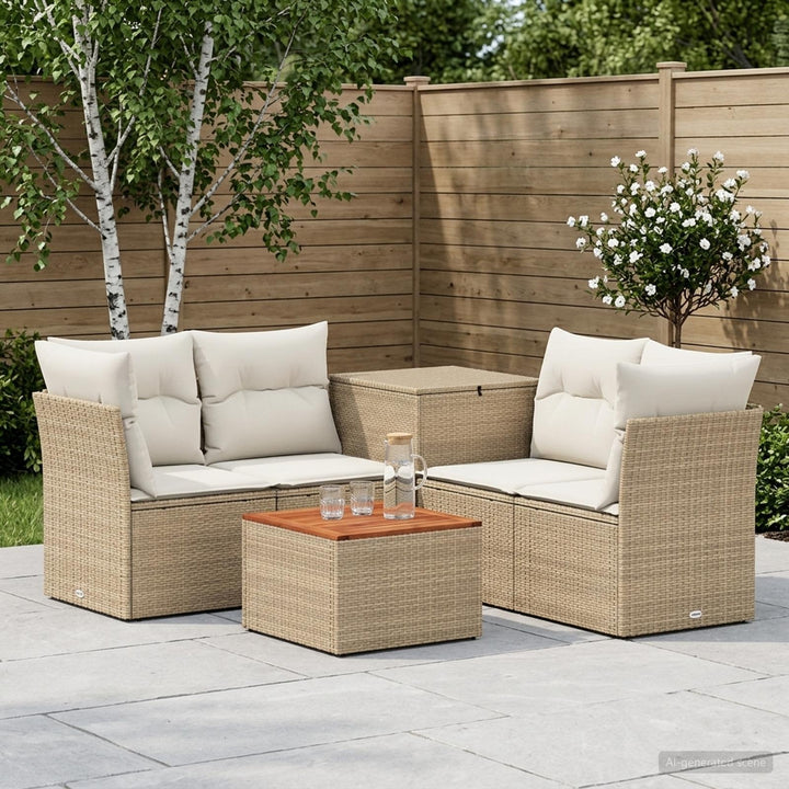 Sofa Sæt 6 stk. Beige og cremehvid Poly Rattan og Stål