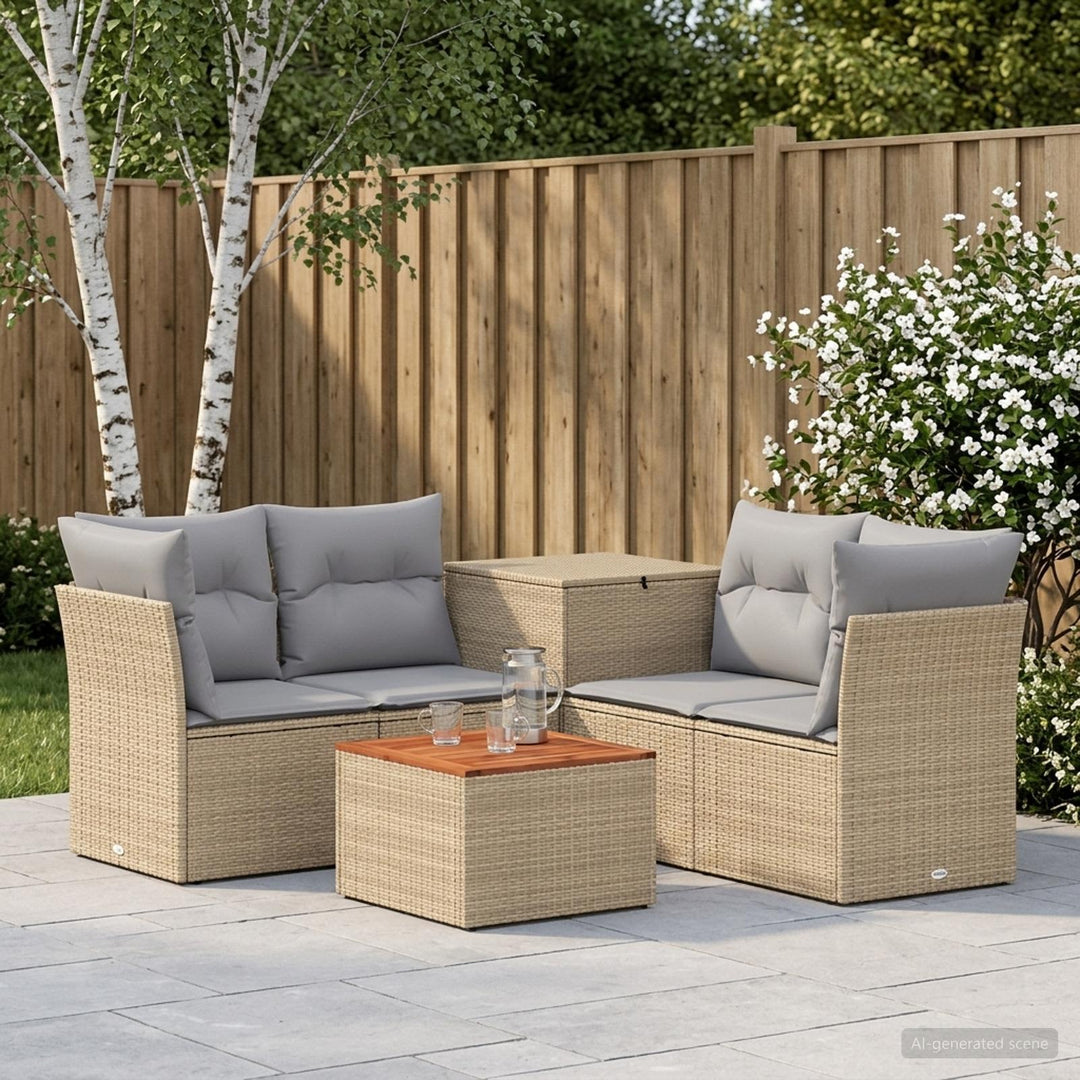 Sofa Sæt 6 stk. Beige og lys grå Poly Rattan og Stål