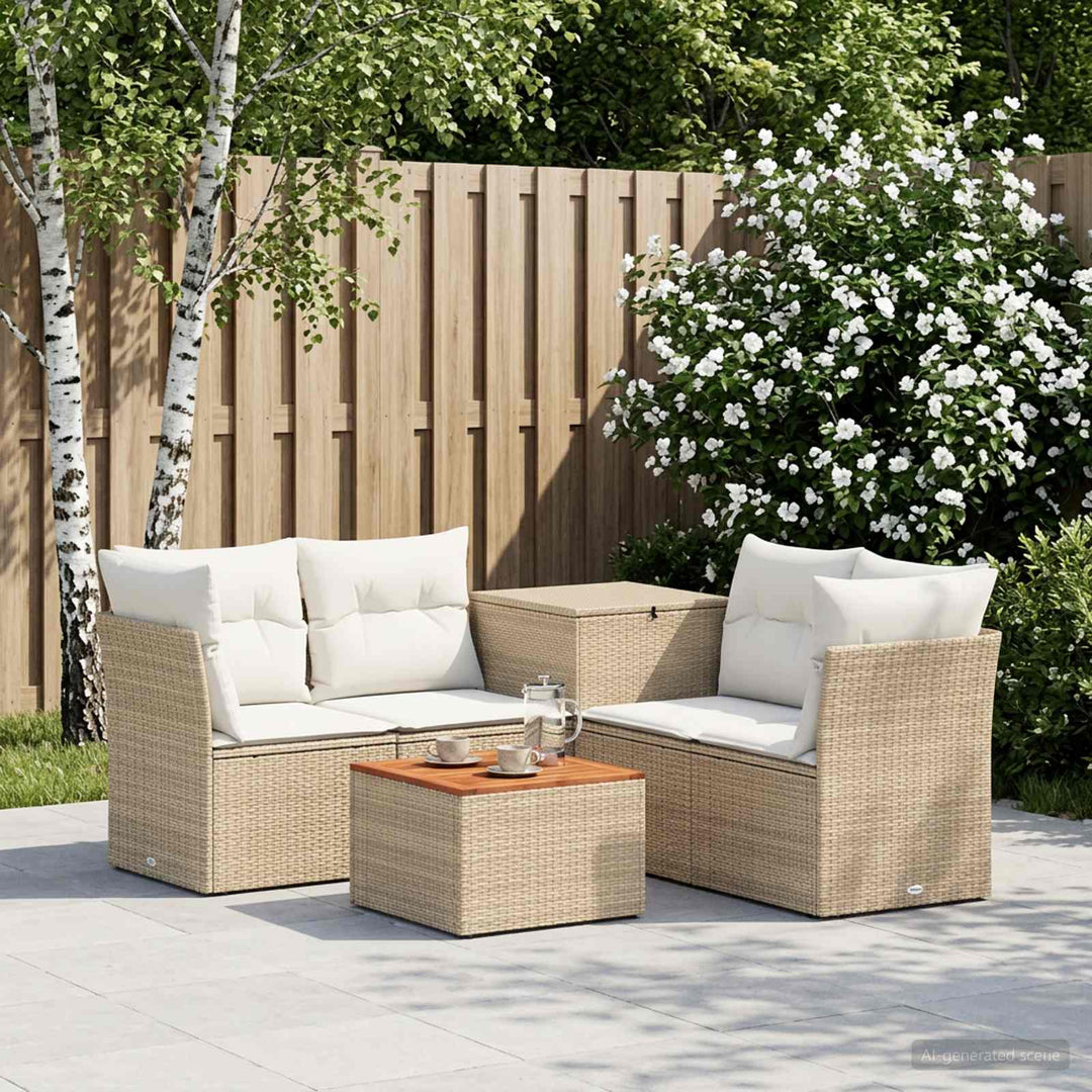 Sofa Sæt 6 stk. Beige og cremehvid Poly Rattan og Stål