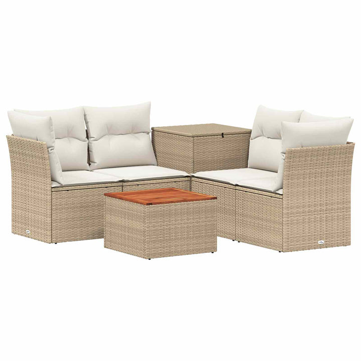 Sofa Sæt 6 stk. Beige og cremehvid Poly Rattan og Stål