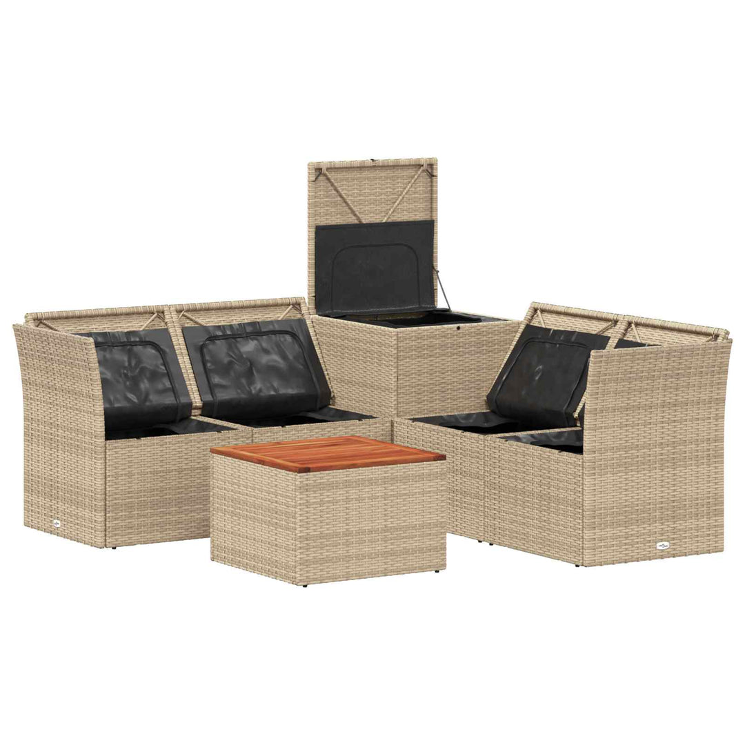 Sofa Sæt 6 stk. Beige og cremehvid Poly Rattan og Stål