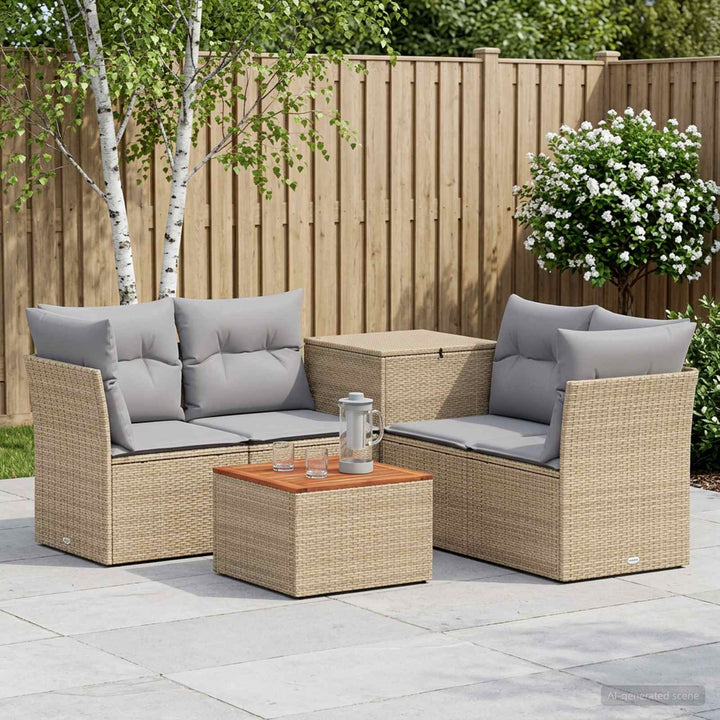 Sofa Sæt 6 stk. Beige og lys grå Poly Rattan og Stål