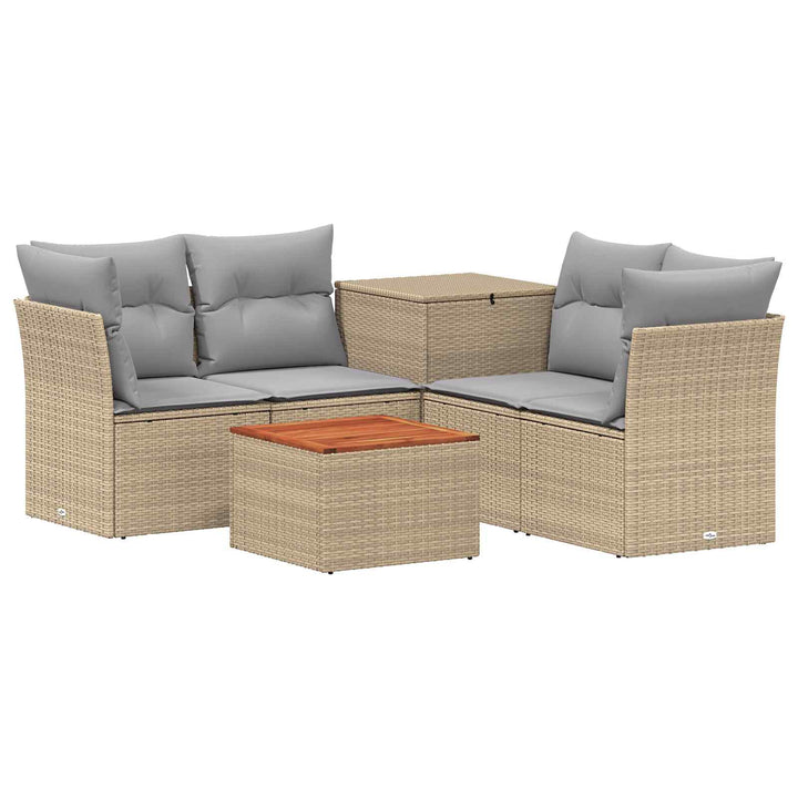 Sofa Sæt 6 stk. Beige og lys grå Poly Rattan og Stål