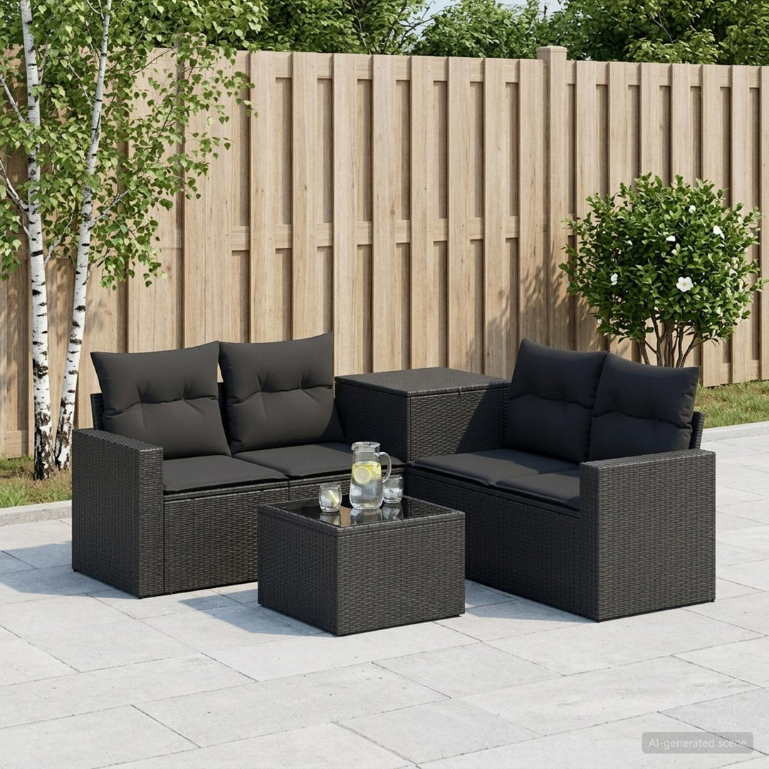 Sofa Sæt 6 stk. Sort Poly Rattan og Stål