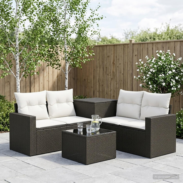 Sofa Sæt 6 stk. Sort og Cremehvid Poly Rattan og Stål